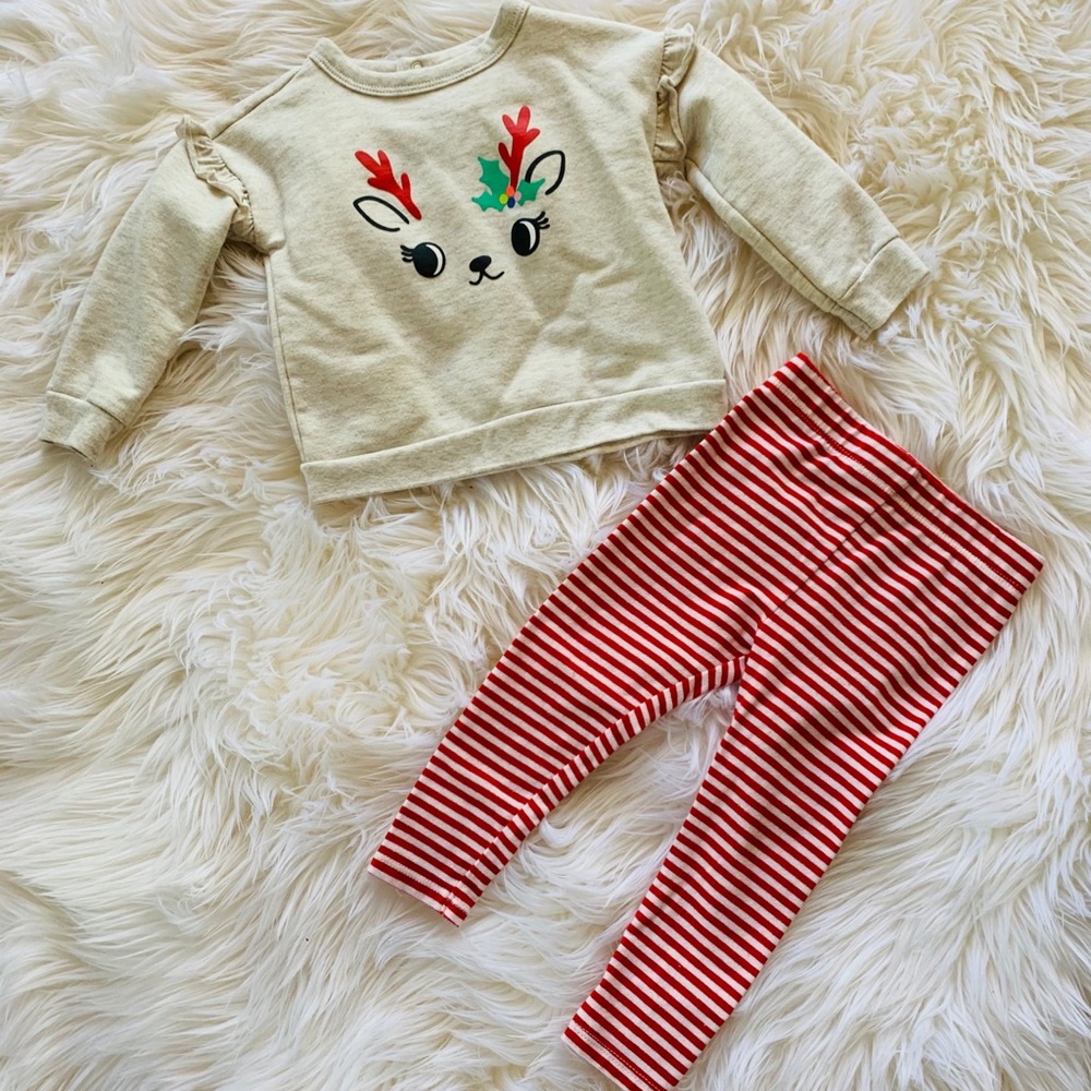 Cat & Jack Deer Top & Bottoms 12M